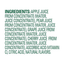 Ingredients list: apple juice, pear juice, grape juice, cherry juice, vitamin C