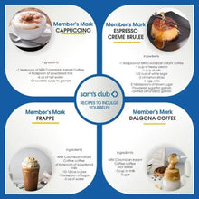 Recipe card collage featuring Member's Mark cappuccino, espresso creme brulee, frappe, and dalgona