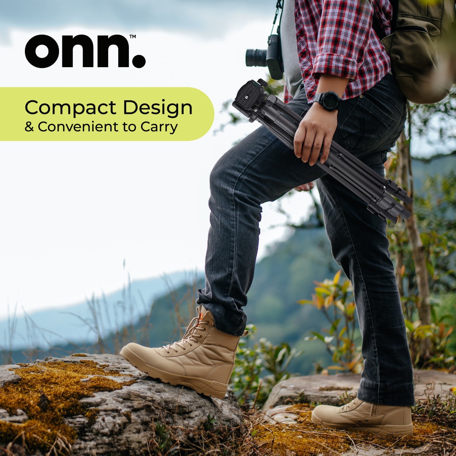onn 52" Aluminum Compact Camera Tripod Adjustable Height, Light Weight, Mounts for SLR|Camera|Smartphone|GoPro