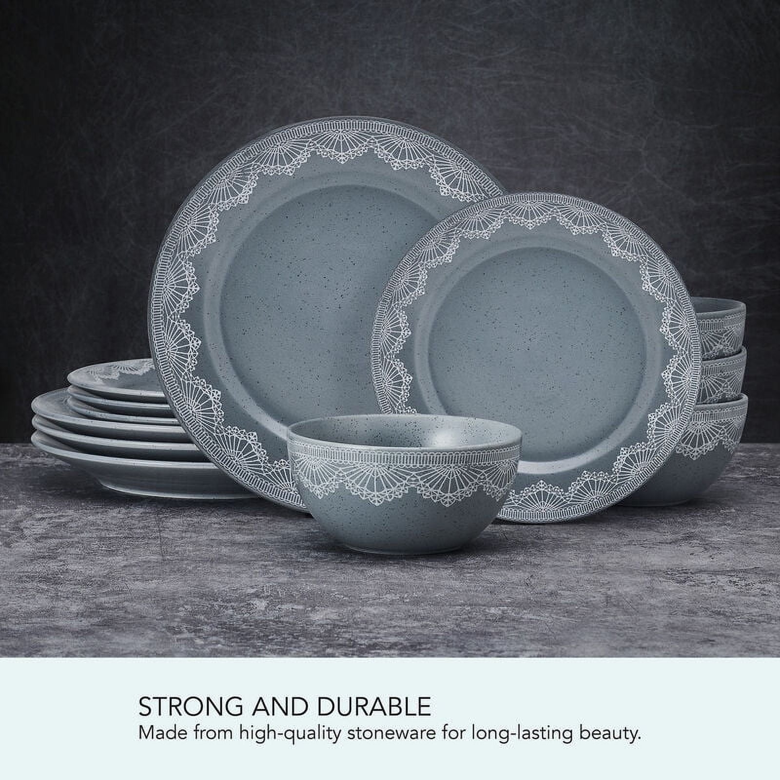 Pfaltzgraff Valerie 12 Piece Stoneware Dinnerware Set Blue