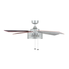 Pewter indoor ceiling fan with light, four blades, and pull chains