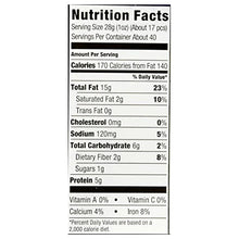 Nutrition facts panel with calories, total fat, carbs, fiber, sugars, and protein
