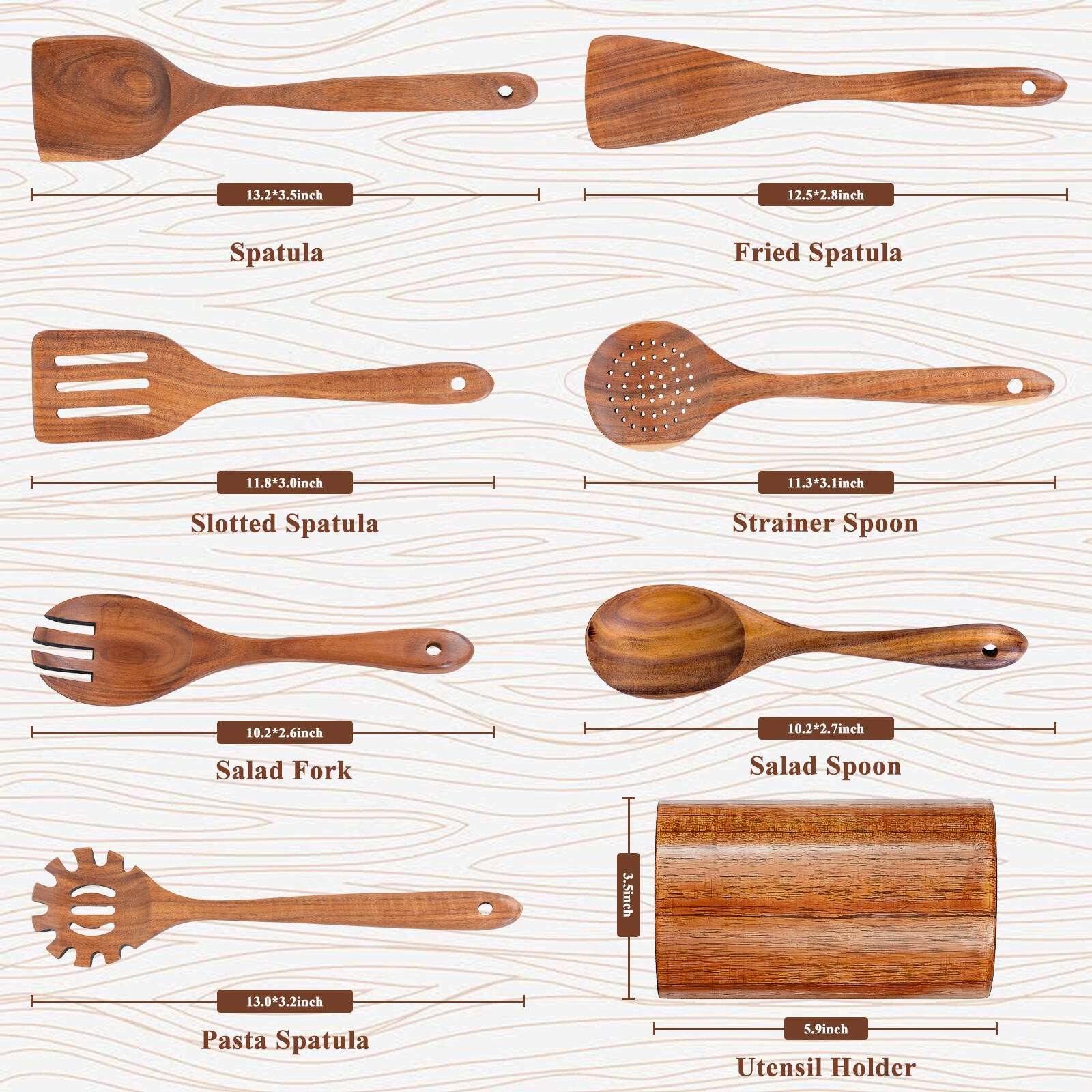VAVSEA Thick Wooden Spoons for Cooking, 8 Pcs Natural Wooden Utensil for Cooking with Non-Stick, Heat Resistant, Wood Kitchen Utensil Set - USA MEGA SHOP