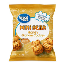 Great Value Mini Bear honey graham cookies snack pack, sealed front bag