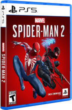 PlayStation 5 Spider-Man 2 game case with Marvel cover art and blue PS5 border