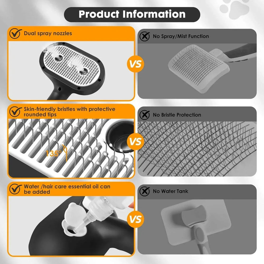 Cat Steam Brush for Grooming and Shedding for Long and Short Hair Pets Deshedding and Hair Removal tool for Dogs & Cats Self Cleaning 4 in 1 Massaging Pet Spray Spritz Defur Comb - USA MEGA SHOP