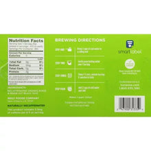Decaffeinated iced tea box back with nutrition facts, brewing directions, and barcode.