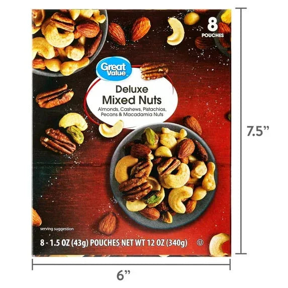 Great Value Deluxe Mixed Nuts, 1.5 oz, 8 Count