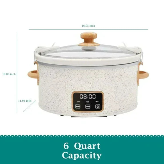 The Pioneer Woman 6 QT Slow Cooker, Locking Lid, Digital, Linen Specile, Model PW8400778514-5