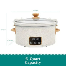 Linen speckled digital slow cooker with locking glass lid and wood-style knob