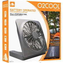 O2COOL battery-operated portable fan box with standing fan pictured