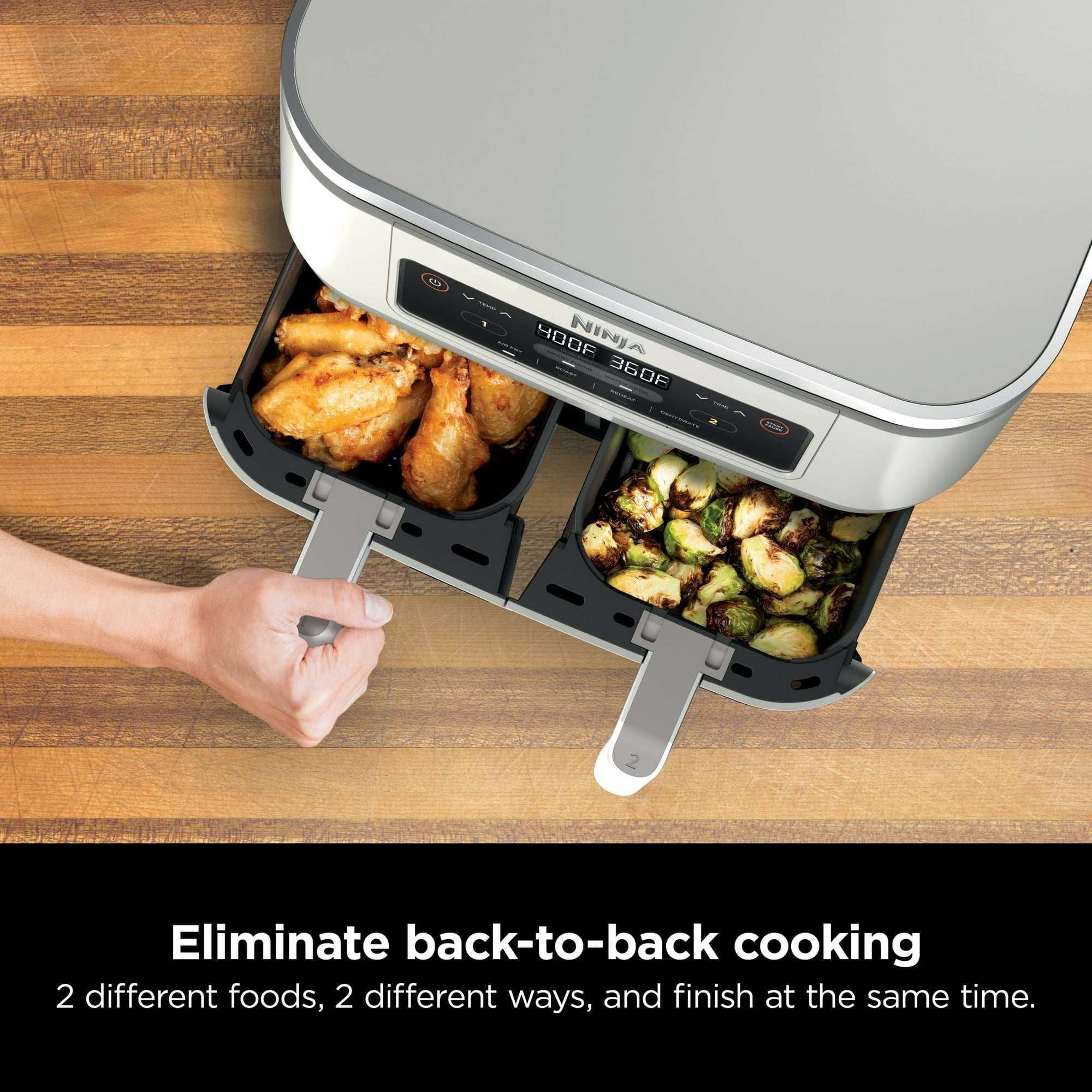 Ninja Foodi 4-in-1 8 Qt Air Fryer, 2 Basket, XL Capacity, with DualZone Technology, Air Fry, Roast & More, DZ100WMWH Dove