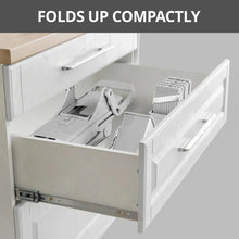 Gray compact mandoline slicer folded with blade holder and storage base