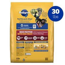 Pedigree high-protein dry dog food bag back view, 30 lb