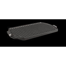 Cast iron grill griddle with ridged cooking surface and side handles