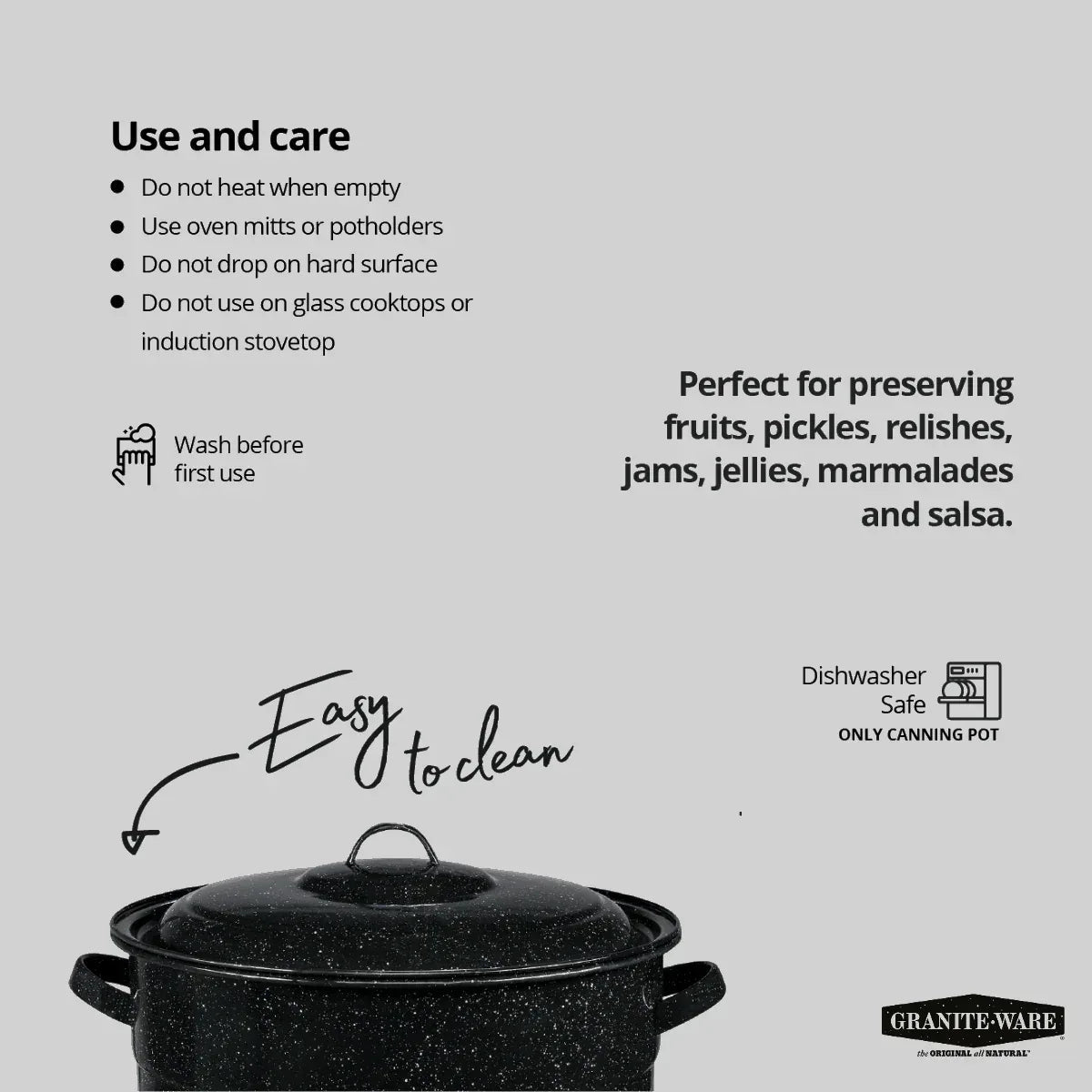 Granite Ware 21.5 Quart Water Bath Canner, Large Enamel Canning Pot with Rack, Canning Supplies for Jam, Salsa and Pickles