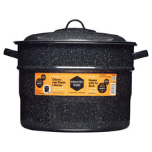 Granite Ware water bath canner pot with lid and side handles, black speckle