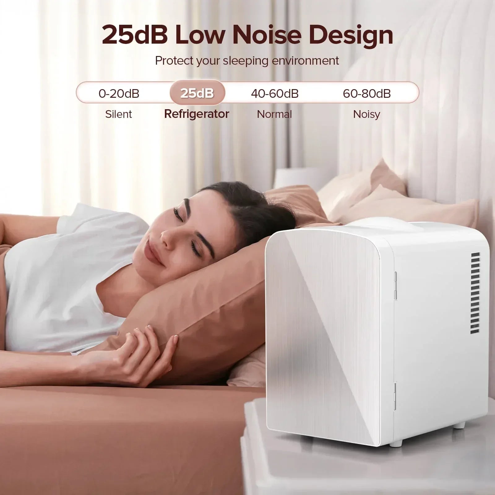 Auseo Mini Portable Fridge Personal, Countertop, 4L/6 Cans, Cooler Small Refrigerator, Front Door Stainless Steel, AC/DC, Option for Skincare, Makeup, Drinks, Dorm Room, White