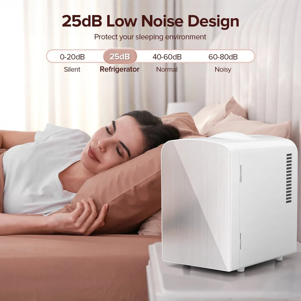 Auseo Mini Portable Fridge Personal, Countertop, 4L/6 Cans, Cooler Small Refrigerator, Front Door Stainless Steel, AC/DC, Option for Skincare, Makeup, Drinks, Dorm Room, White - USA MEGA SHOP