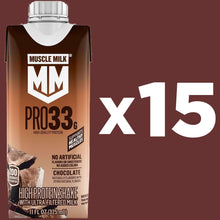 Chocolate protein shake carton front, Muscle Milk PRO33, high-quality protein
