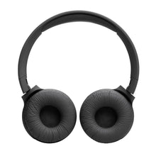 Black on-ear headphones, top view with padded headband and circular ear cups