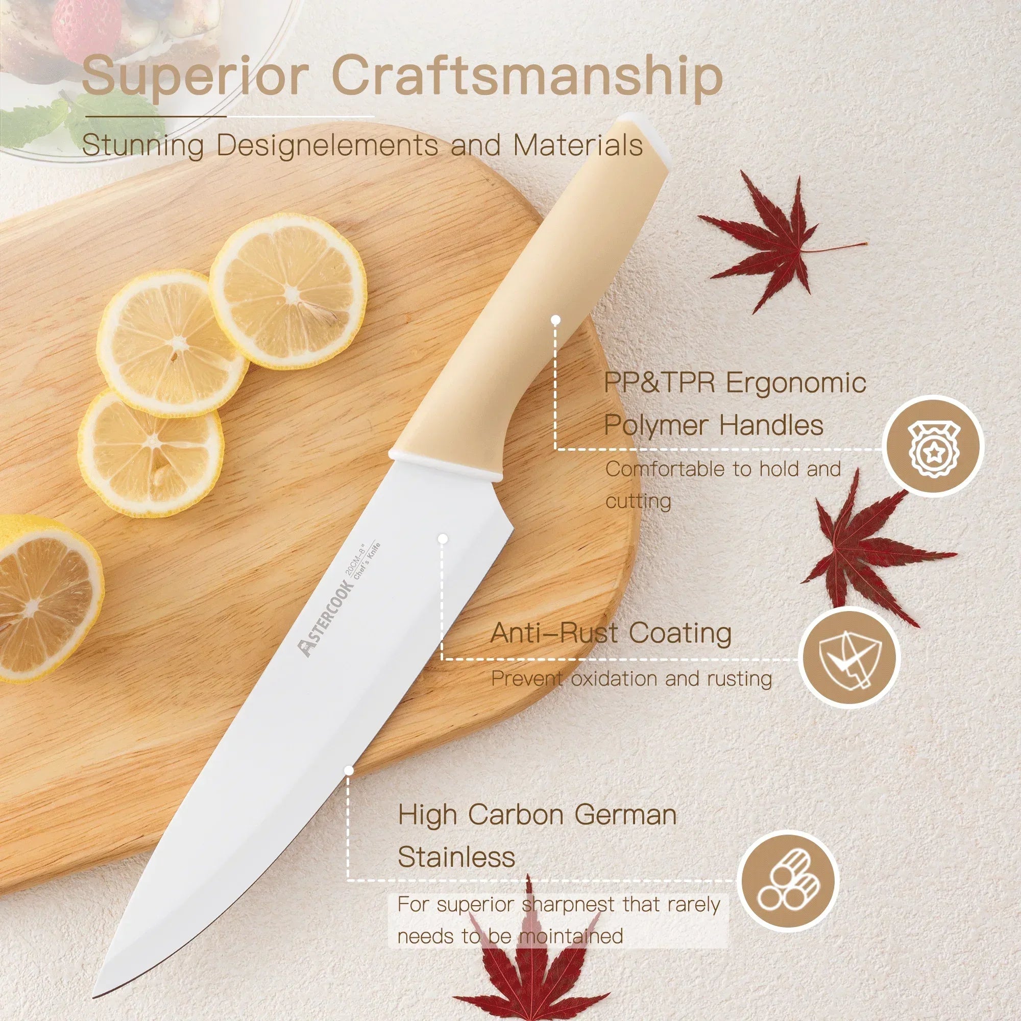 Astercook Knife Set, 14 Pieces Kitchen Knives Set with Healthy Anti-Rust Coating, Stainless Steel Knife Sets with Built-in Sharpener, Sharp & Rust Resistant Dishwasher Safe - USA MEGA SHOP