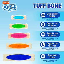 Durable dog chew bone with textured surface, shown in multiple color size options.