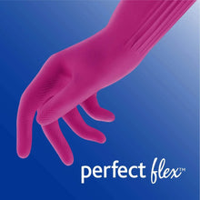 Magenta rubber cleaning glove with flex-fit fingertips, close-up