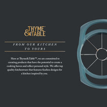 Teal apple slicer with circular blade hub and U-shaped handle