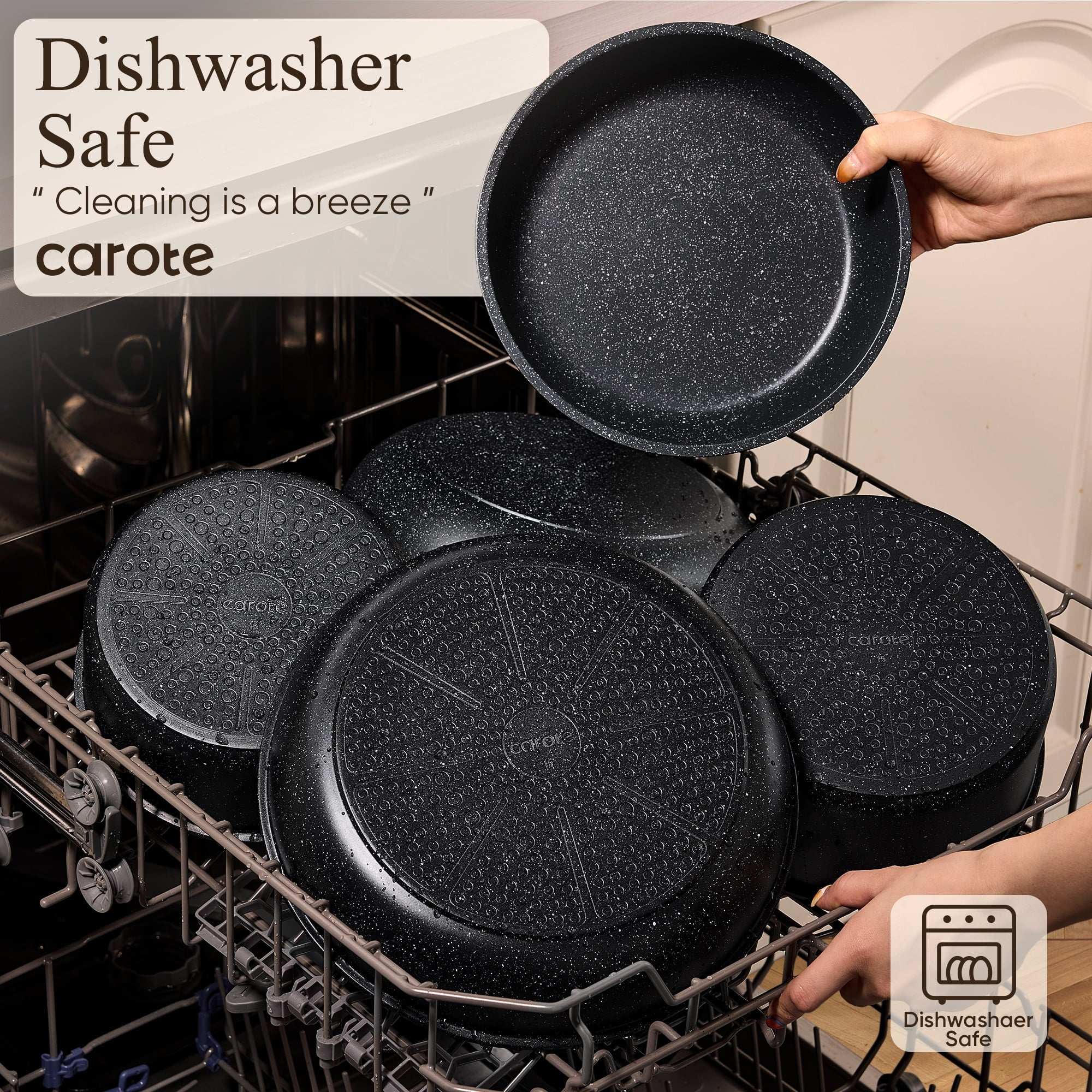 Carote 15 Pcs Nonstick Cookware Sets, Granite Non Stick Pots and Pans with Removable Handles, Oven Safe, Induction Compatible, Black