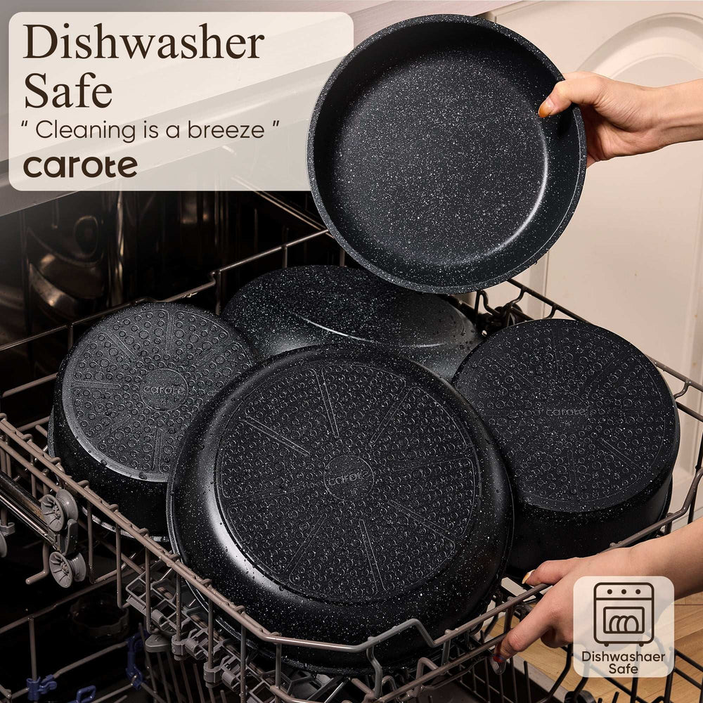 Carote 15 Pcs Nonstick Cookware Sets, Granite Non Stick Pots and Pans with Removable Handles, Oven Safe, Induction Compatible, Black