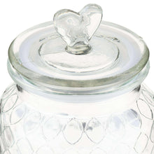 Clear glass jar lid with heart-shaped knob, domed cover
