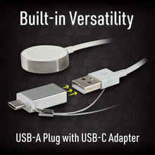 White magnetic charging dock with USB-A plug and USB-C adapter cable