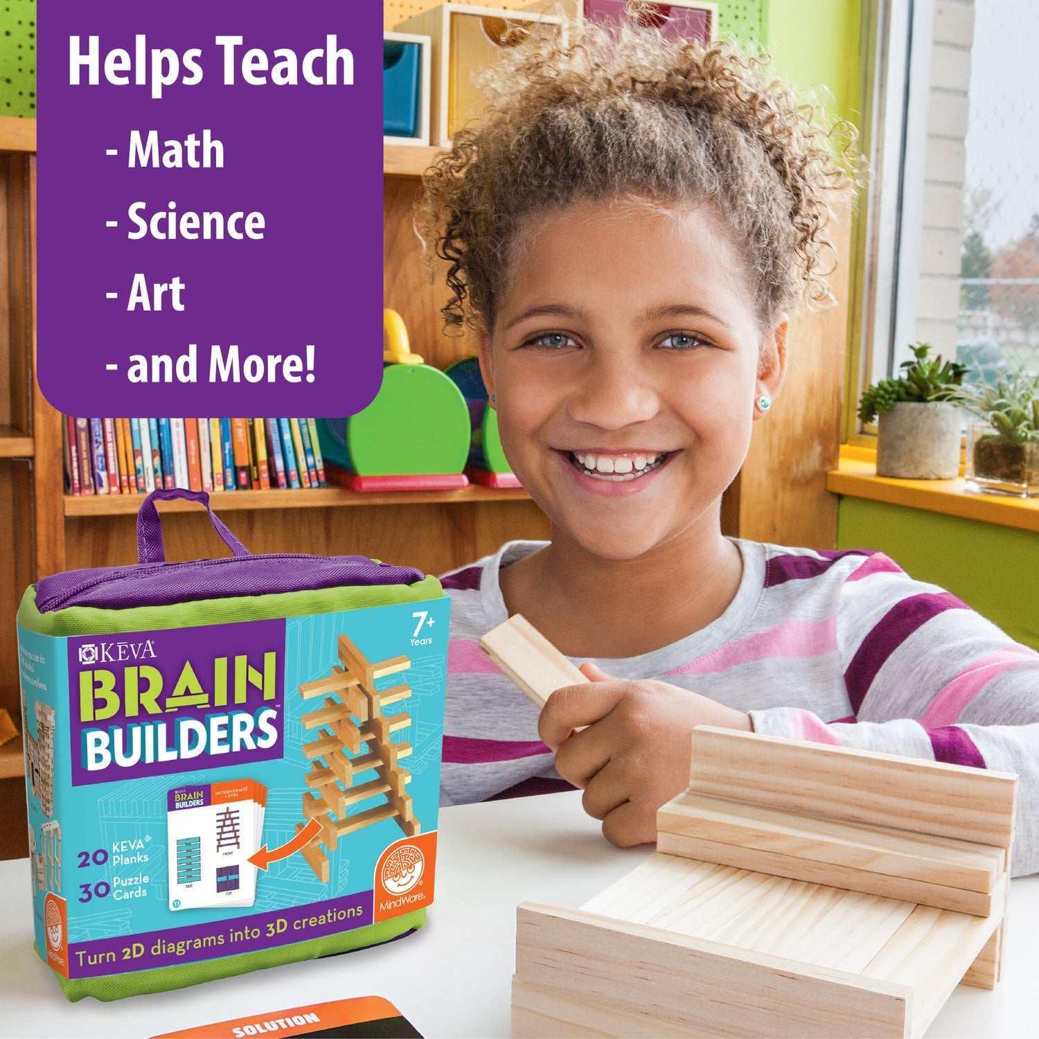 MindWare KEVA Brainbuilders, 3D brain building STEM challenges for boys & girls, Try to build the image, Practice spatial thinking, 20 planks & 30 puzzles - USA MEGA SHOP