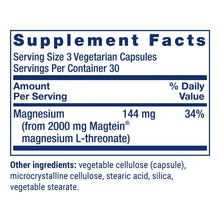 Supplement Facts panel for magnesium L-threonate vegetarian capsules