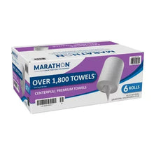 Centerpull paper towel multi-pack box with 6 white rolls