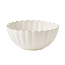 Single cream stoneware nesting bowl with vertical scalloped ridges