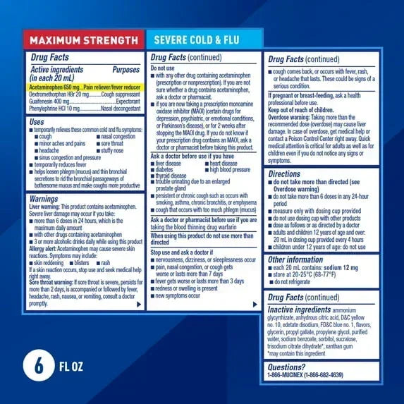 Mucinex Fast-Max Kickstart Severe Cold & Flu Liquid, OTC Cough Relief, Menthol Flavor, 6 fl oz