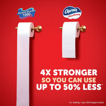 Charmin Ultra Strong toilet paper roll beside a longer bargain-brand roll for comparison