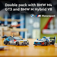 LEGO Speed Champions BMW race car models, two vehicles with blue and white details