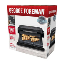George Foreman grill and panini maker retail box with dishwasher-safe label