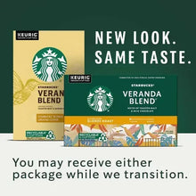 Starbucks Veranda Blend K-Cup pod boxes with “You may receive either package” text