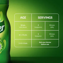 Benefiber prebiotic fiber label chart with age and servings instructions