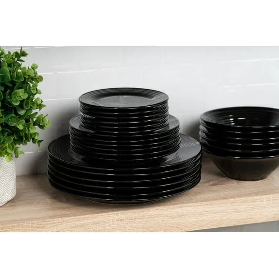 10 Strawberry Street Nova Black Round 62-Piece Stoneware Dinnerware Set, Service for 6