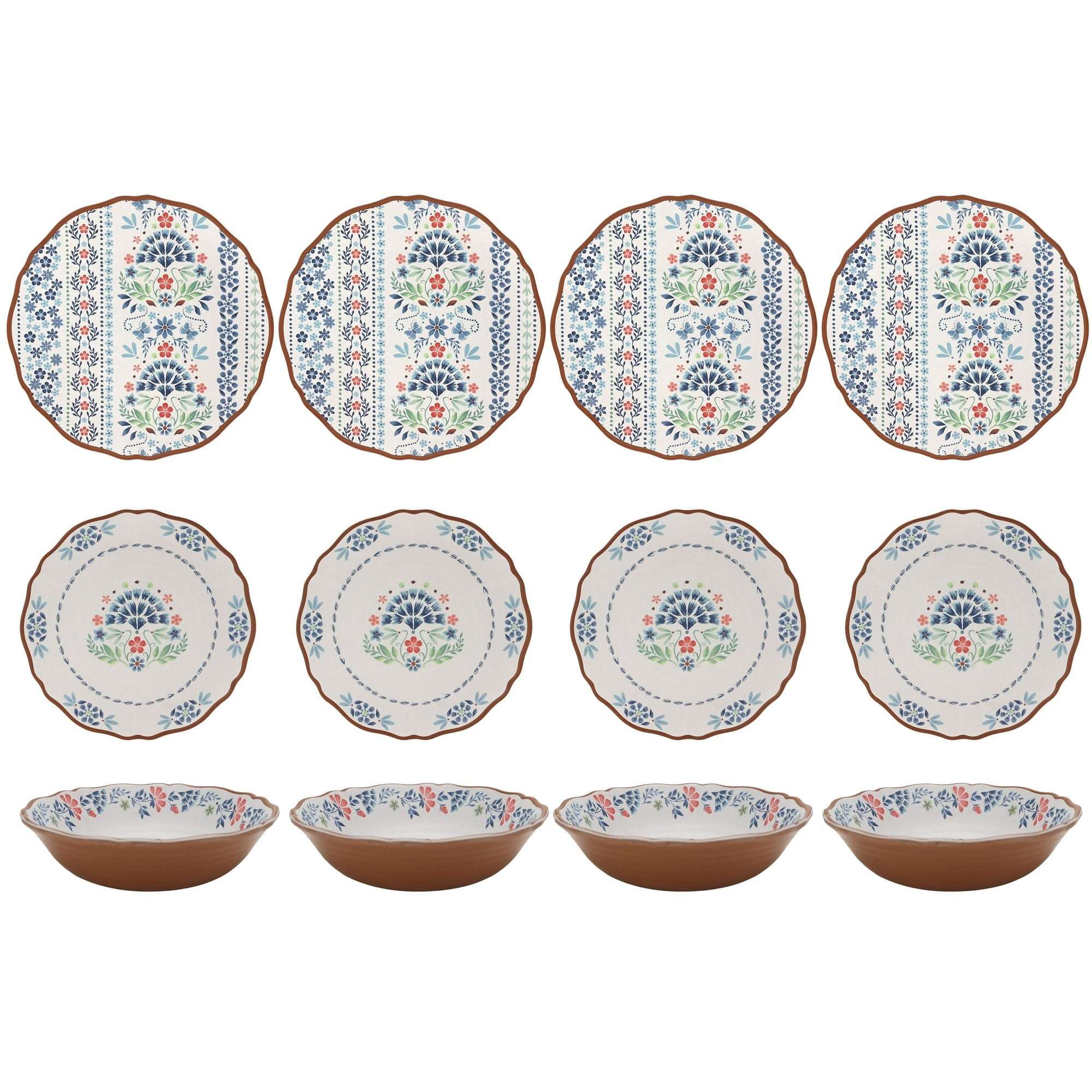 The Pioneer Woman Hattie 12-Piece Bamboo Melamine Dinnerware Set, Multicolor