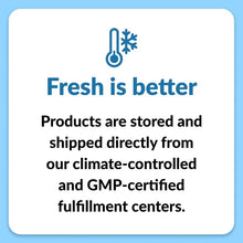 Shipping information card: Fresh is better, climate-controlled and GMP-certified centers