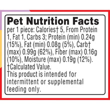 Pet nutrition facts label with calories and macronutrient information