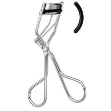 Metal e.l.f. eyelash curler with black silicone pad and curved support arms