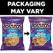 Tostitos Scoops! Party Size tortilla chips bag fronts with packaging may vary