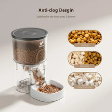 Automatic pet feeder with anti-clog hopper and clear container for dry food